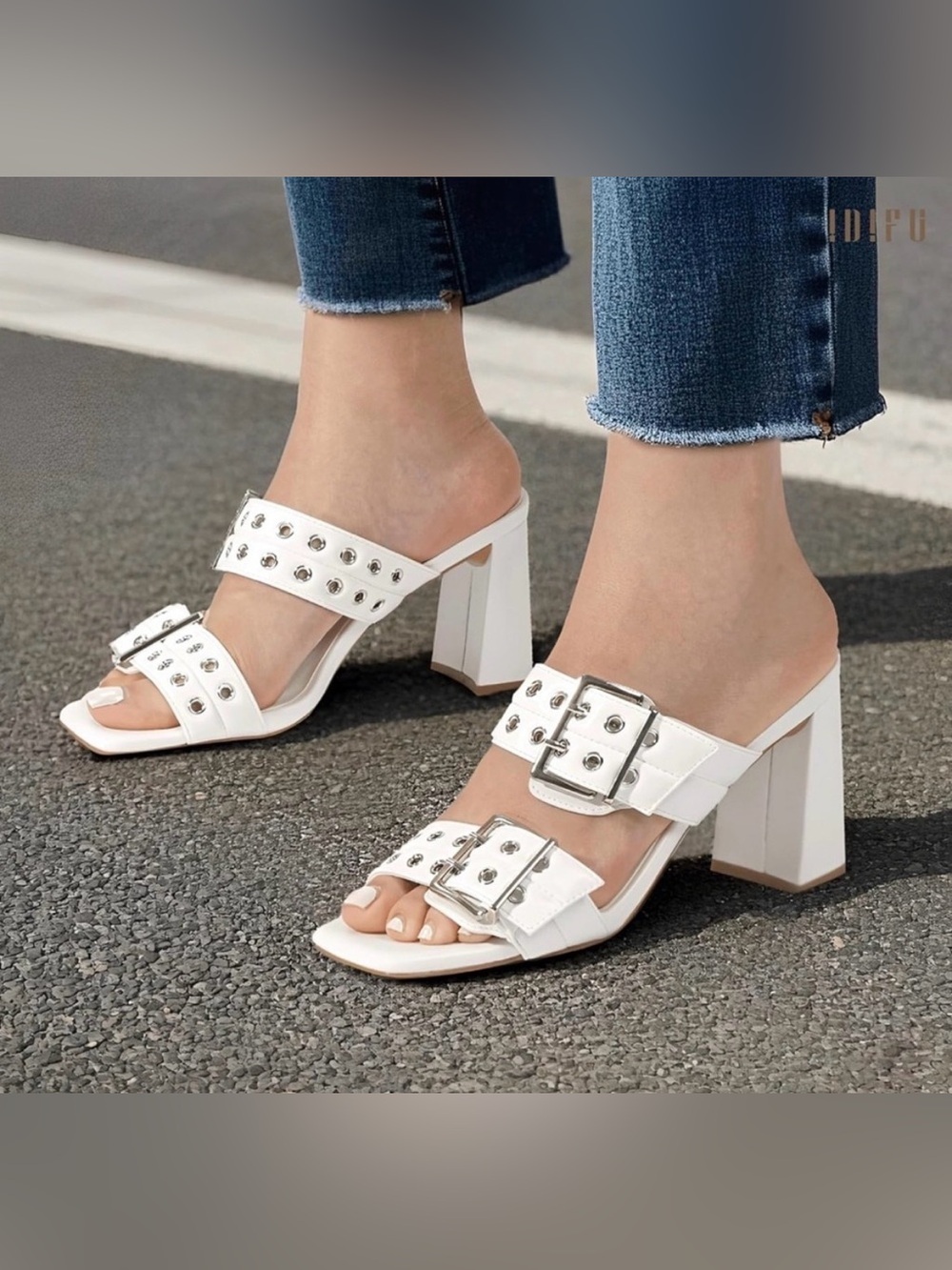 New- White Studded Block Heel Sandals
